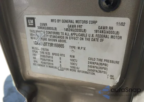 2003 GMC Yukon Slt from USA, damaged, VIN 1GKEC13T73R169865